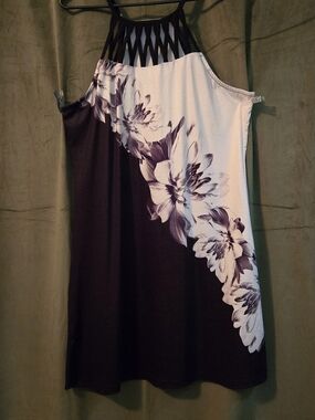 Floral Halter Swing Dress in Black and White